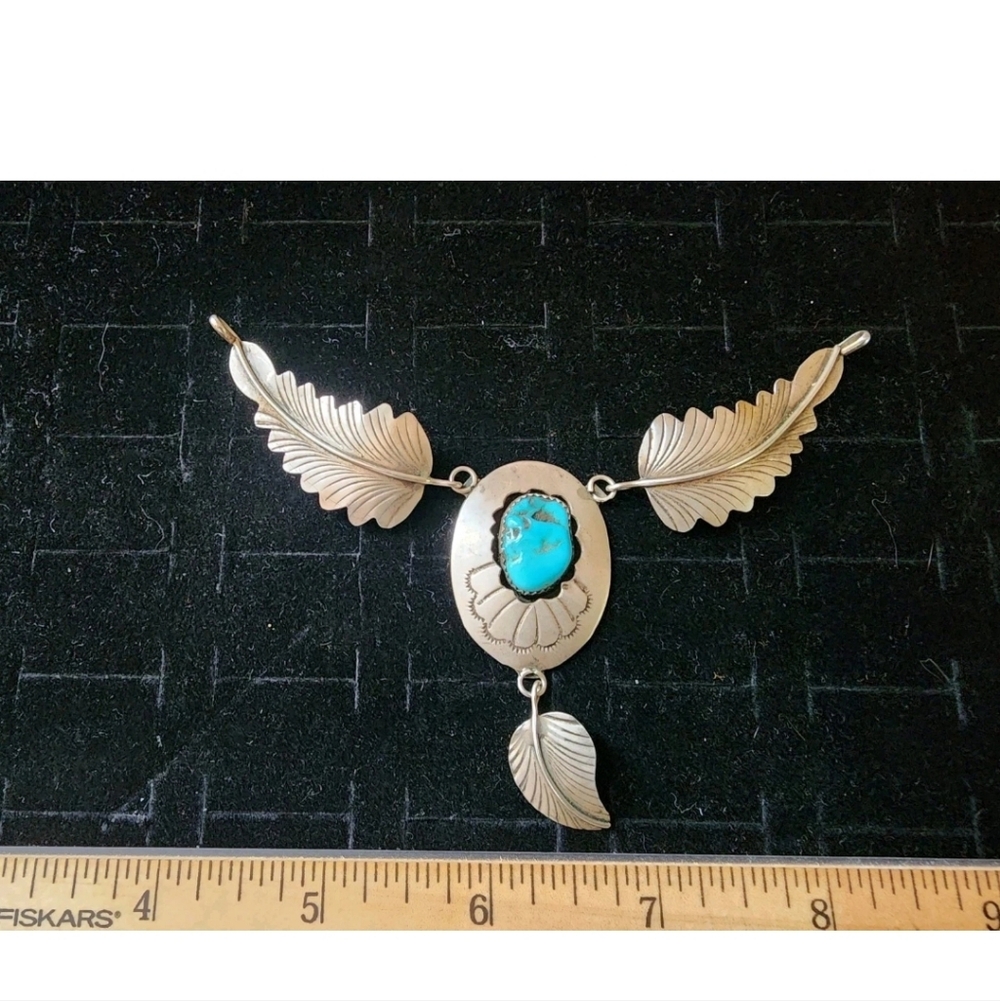 Native American Sterling Silver/Turquoise Necklace No Chain Marked M Tested+